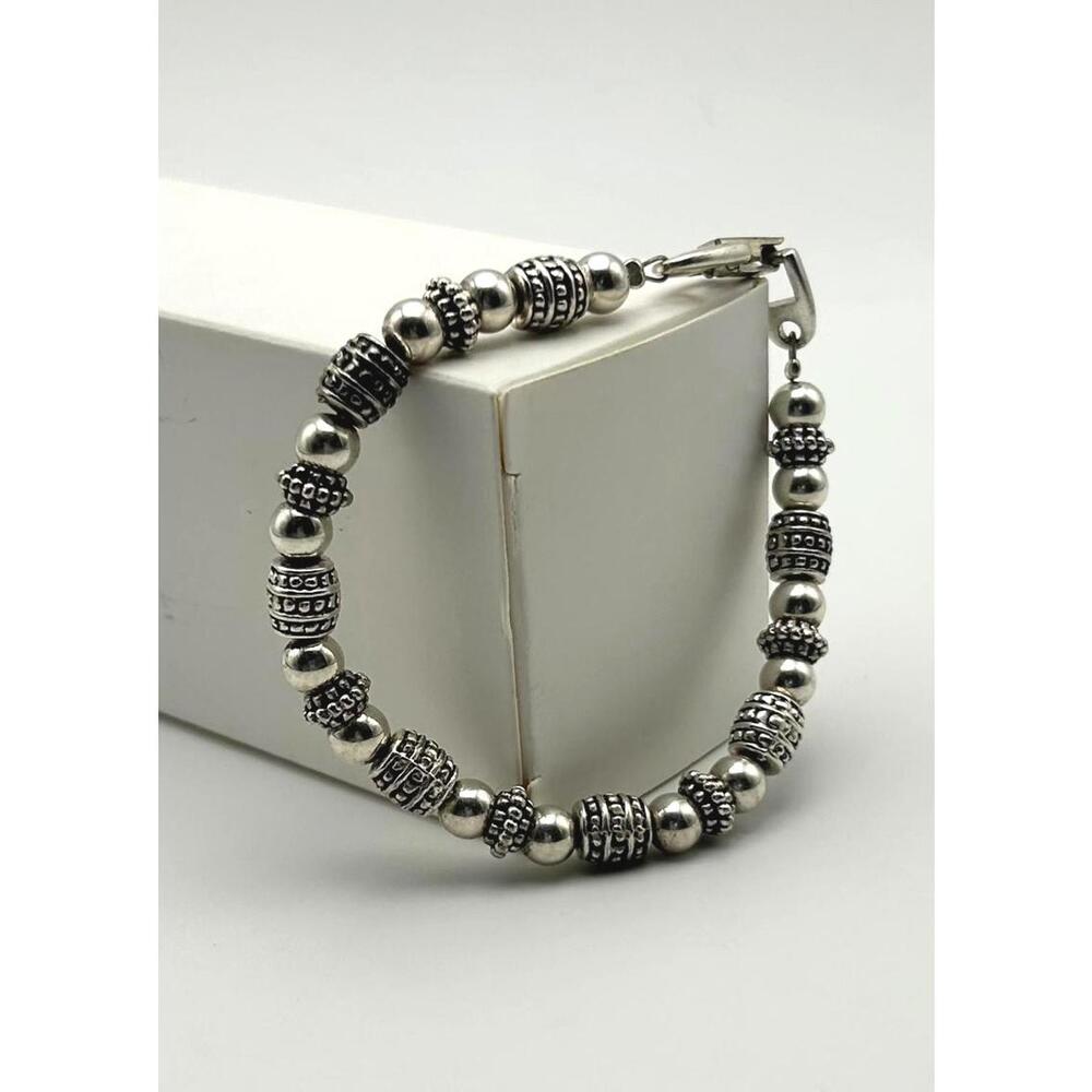 Vintage Napier Silver Tone Bead Bracelet – 90's Bold Tribal Revival Vibes